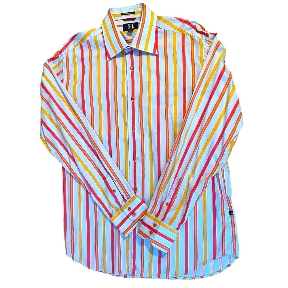Tommy Hilfiger Striped Long Sleeve Dress Shirt Size Large Colorful Y2K V…